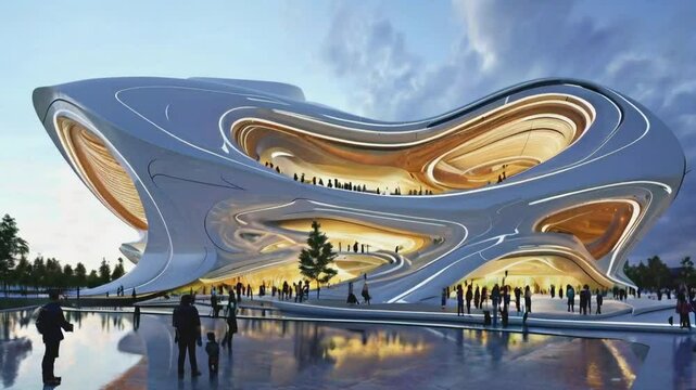 A futuristic cultural center with adaptive architecture that reshapes itself for different events and exhibitions.