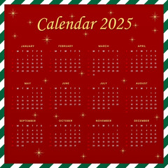 Red design calendar 2025 Christmas design