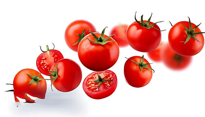 flying tomatoes isolated on white background cutout
