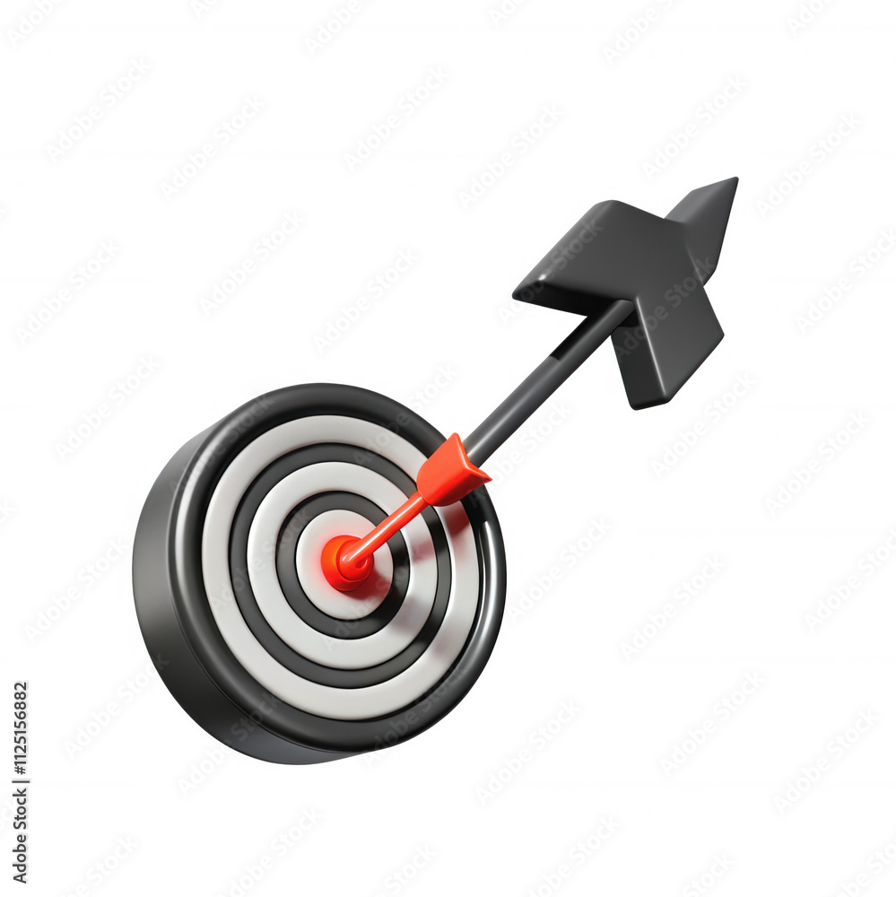 Poster a 3d rendered image of a target with an arrow hitting the bullseye, showcasing precision and focus i