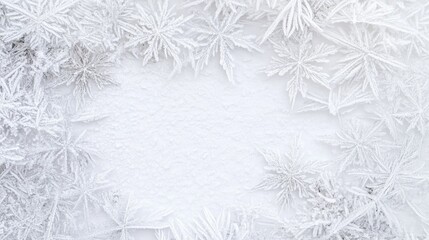 Winter Wonderland: White Snow Background with Ice Crystals and Frost Textures, Top View Flat Lay, Stock Photo with Space for Text
