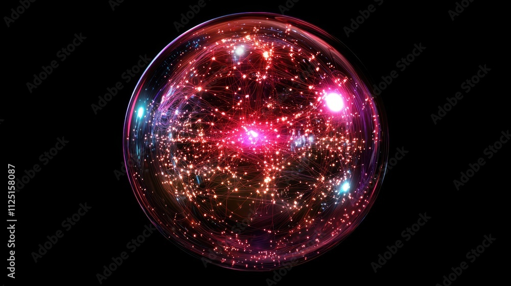 Poster a vibrant digital globe with illuminated pathways, set against a transparent background, representin
