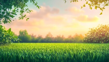 Obraz premium Vibrant Green Grass Field Under Blue Sky with Soft Clouds and Sunlight, Perfect for Nature, Outdoor, and Landscaping Themes