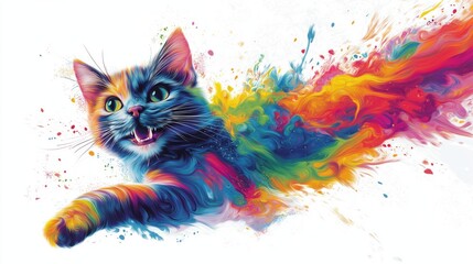 Colorful Cat with Splash Background Illustration