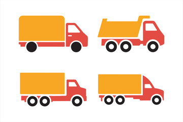 truck set, fast shipping delivery, transport van silhouette vector art illustration
