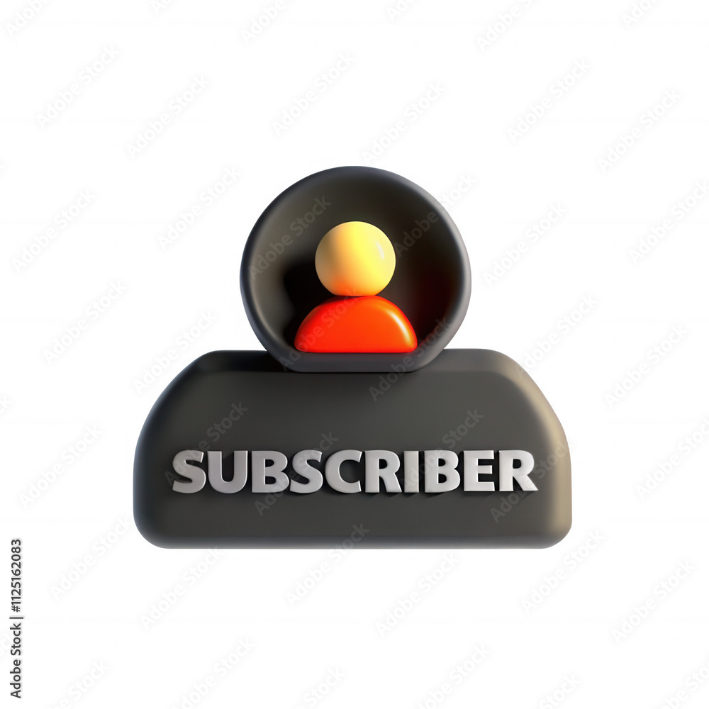 Poster a colorful 3d model visualizing a subscriber icon featuring a stylized person with a black base. ide