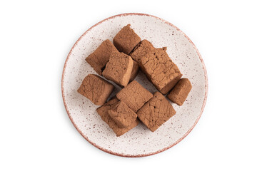 Chocolate marshmallow isolated on white. top view
