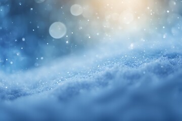 blue snow background abstract blurred, Snowflakes Falling Against a Soft Blue Background