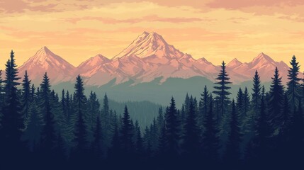 Mount Fuji glowing in warm tones at sunset, with intricate details of its snowy peak and forested base.