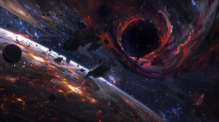 A black hole devours nearby celestial bodies