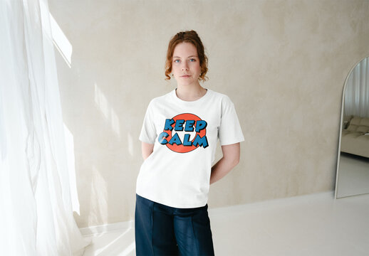 Mockup Of Woman Wearing Customizable T-Shirt