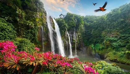Fleecedeken met foto waterfall in the forest © Tanpa