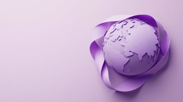 Global Unity: A Lavender Earth Encircled by a Ribbon of Hope and Peace
