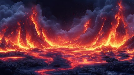 Fototapeta premium lava flow and volcano on black background