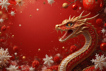 Obraz premium Snake year. Luxury red and gold chinese snake new year background with copy space for text.