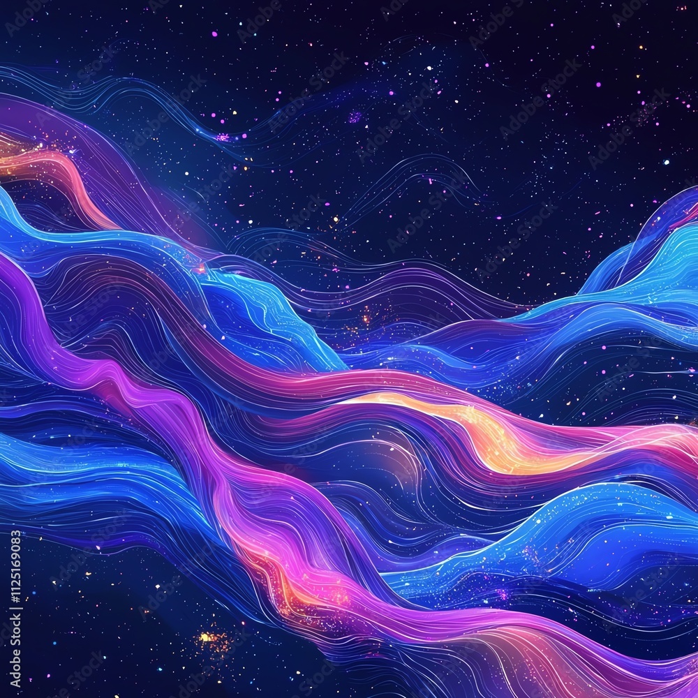 Poster a captivating abstract digital wave pattern with vibrant colors on a dark background.