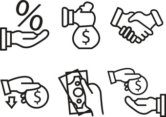 BUSINESS & loan thin line vector icon set. Pixel perfect. Editable stroke. The set contains icons: Investment, Wealth Growth, Business Strategy, Target, Wealth Insurance with transparent background.
