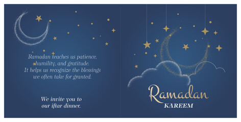 Ramadan Kareem Islamic Gift and Wish Card. With crescent moon and arabic font