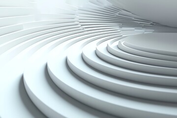 Fototapeta premium A modern architectural interior with smooth curves and layered designs in white tones.