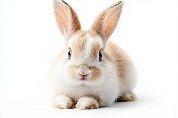 Fototapeta premium White and brown rabbit isolated on a white backdrop