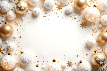 Christmas mocap, blank sheet of white paper, background with white spruce balls, snowflakes and fir branches, concept of winter holidays. Copy space. New Year.