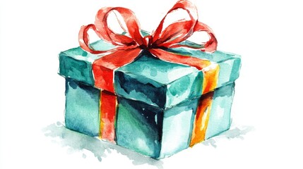 Watercolor Gift Box with Ribbon - Festive Illustration