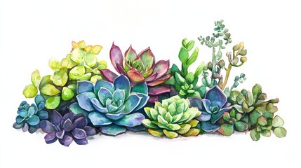 Fototapeta premium Vibrant Watercolor Succulents Arrangement