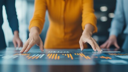 Collaborative business strategy session modern office digital interface interactive environment close-up viewpoint