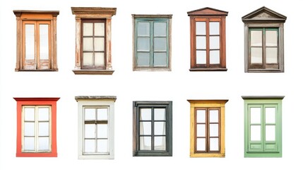 Obraz premium Collection of Vintage Wooden Windows in Different Colors