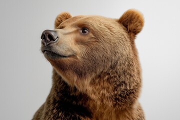 Studio photo of a bear isolated against a white background. Wildlife and conservation concept, space for copy.
