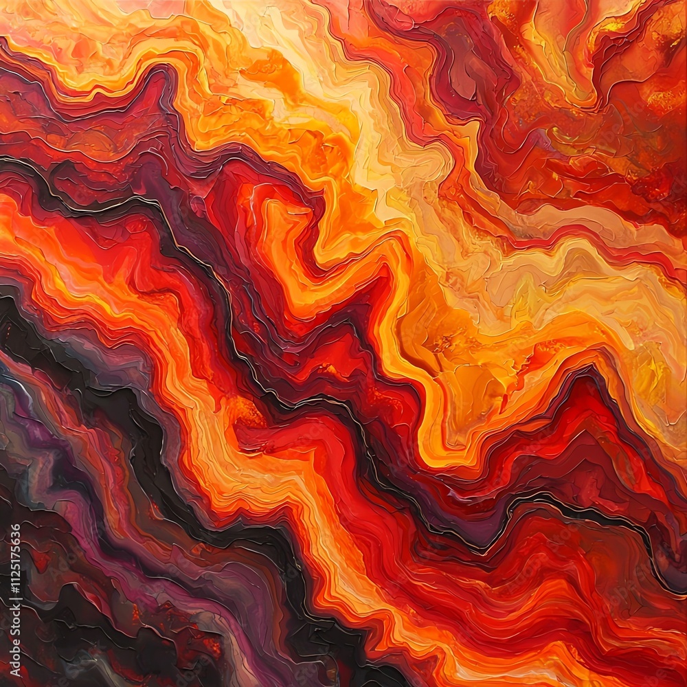 Poster abstract art featuring vibrant red and orange swirling patterns and textures.