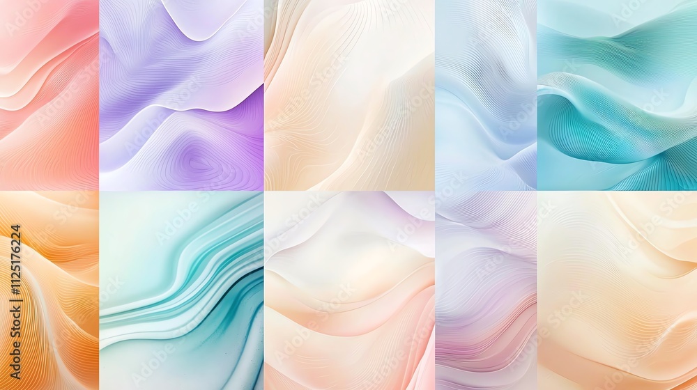 Aufkleber abstract soft waves in pastel colors, creating a soothing and tranquil visual experience.