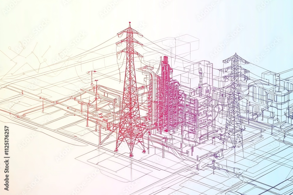 Poster abstract vector illustration of power grid infrastructure in gradient colors.