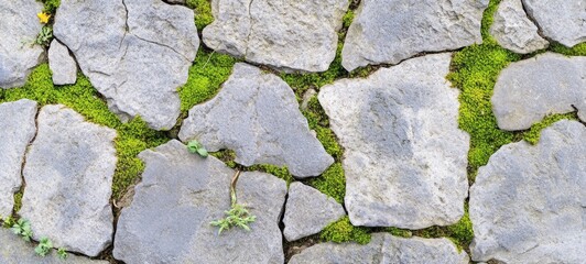 Obraz premium Stone Pavement with Moss: A Textured Natural Scene