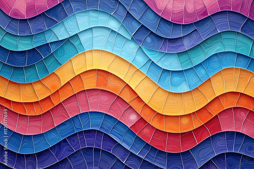 Poster colorful abstract wave pattern with vibrant shades and smooth transitions.