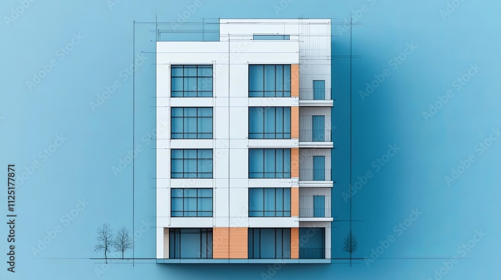 Poster modern architectural design featuring a sleek building with large windows.