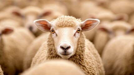 Obraz premium Close-Up of a Sheep in a Herd