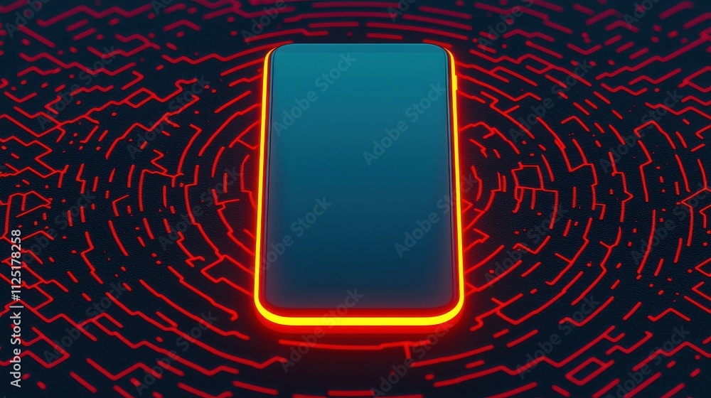 Poster conceptual smartphone with neon glow and background patterns