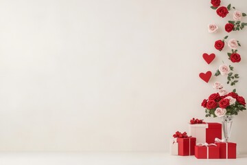 Valentine&rsquo;s Day Decoration with Hanging Hearts, Roses, and Books