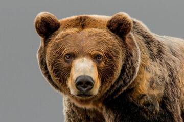 Fototapeta premium Studio photo of a bear isolated against a white background. Wildlife and conservation concept, space for copy.