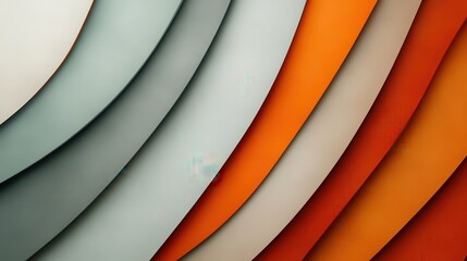 Elegantly arranged layers of curved orange and grey waves create a sophisticated abstract design with a sense of balance and modernity.