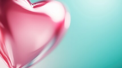 A shiny pink heart against a smooth teal background, creating a striking contrast and conveying feelings of love and warmth in an abstract style.