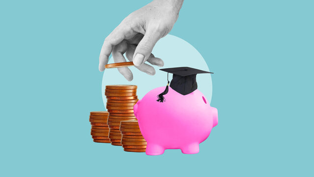 Student loan and payment for education concept. Paying money for the learning and Graduation savings