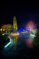 LYON, December 6, 2024 : Fete des Lumieres in Parc de la Tete d'Or. Festival reveals the beauty of Lyon at nightfall every year around december 8th. This year is the silver jubilee.