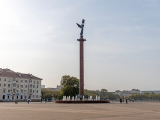 Novorossiysk, Russia - 18 August 2023 Column Sea Glory of Russia on embankment of Admiral...