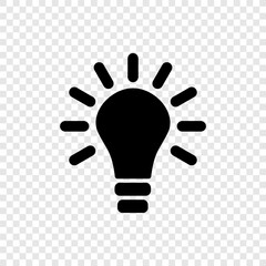 Light bulb simple icon. Flat design. Transparent grid