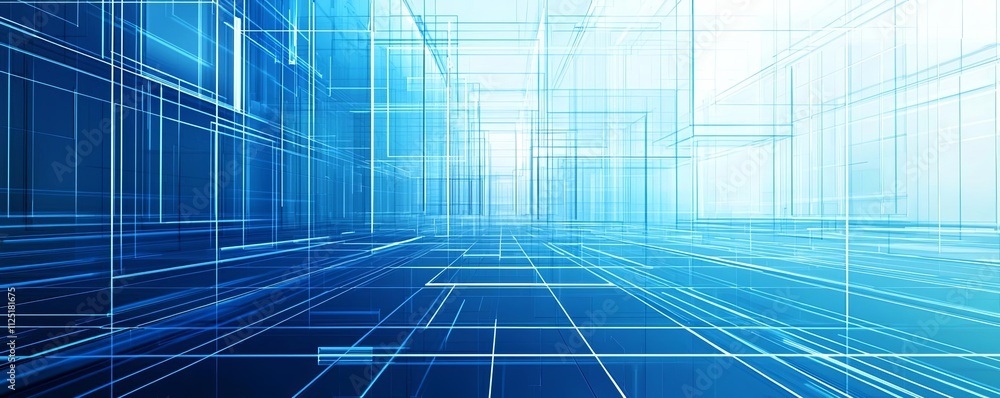 Poster abstract blue digital background with grid lines and luminous details for tech themes.