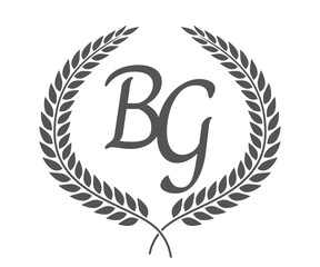 Initial letter B and G, BG monogram logo design with laurel wreath. Luxury calligraphy font.