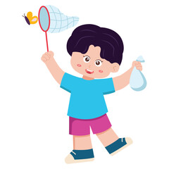 Little Boy Catch Butterfly Illustration