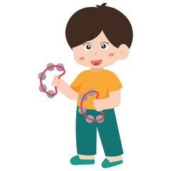 Cartoon Boy Playing Tambourine Illustration